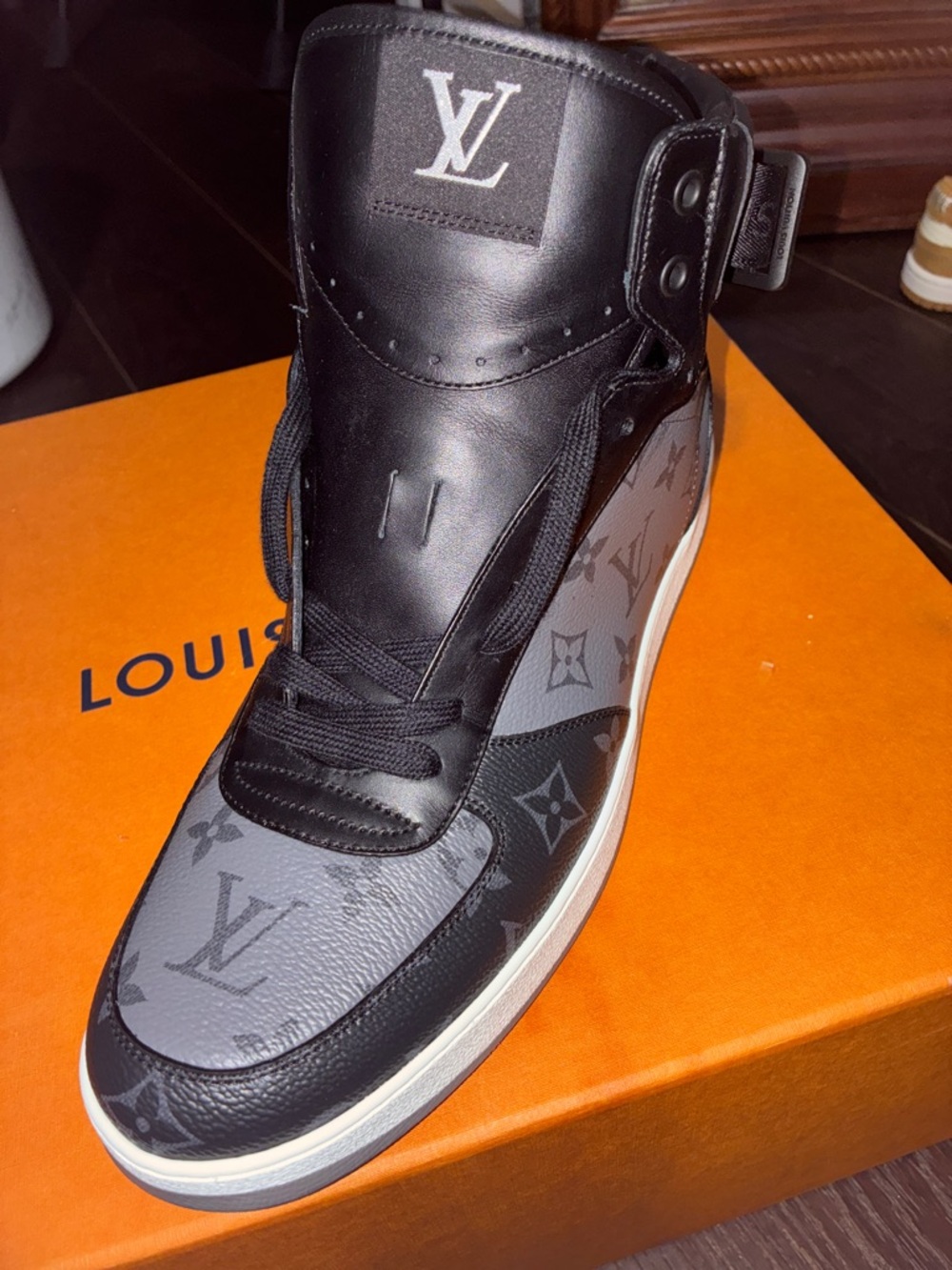 Louis Vuitton Men's High-Top Sneaker in Black and Gray Monogram - Picture 1 of 10